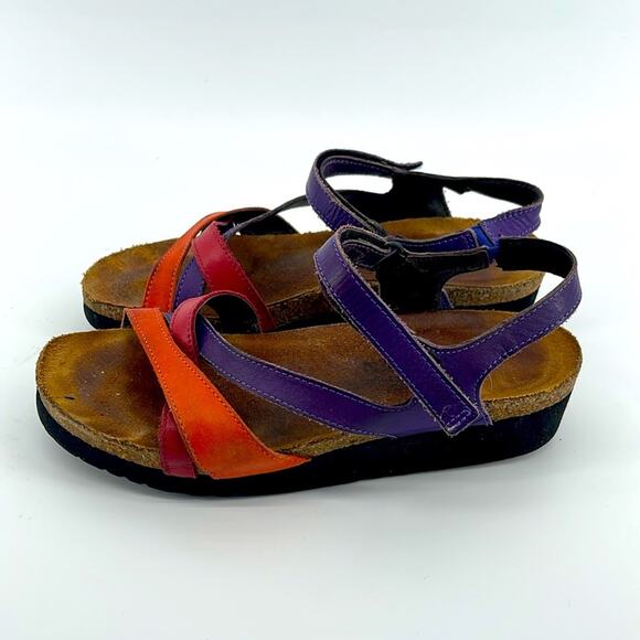 NAOT Sophia leather strappy multi-color wedge comfort sandals sz 6.5 - Picture 1 of 6